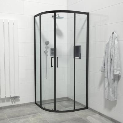 Marenza Slide Quick Fit Douchecabine - kwartrond - 90x90x195cm - helder glas - anti kalk - mat zwart SAQ2142-90B