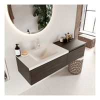 Mondiaz Bukla 140cm badmeubel met module 60 dark brown 2 lades met wastafel links 1 kraangat kleur talc