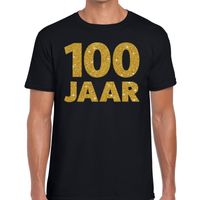 100 jaar goud glitter verjaardag/jubileum kado shirt zwart heren - thumbnail