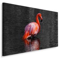Schilderij - Flamingo in het water, 4 maten, roze/grijs, Premium print