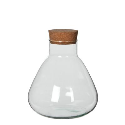Mica Decorations Vaas Terrarium - rond - met kurk - glas - D22.5 x H24 cm - transparant - kurk dop