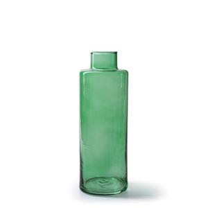 Bloemenvaas Willem - transparant groen glas - D11,5 x H26 cm - fles vorm vaas