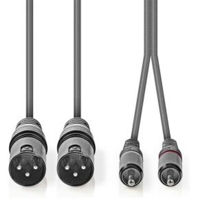 XLR-Audiokabel | 2x XLR 3-pins male - 2x RCA male | 1,5 m | Grijs