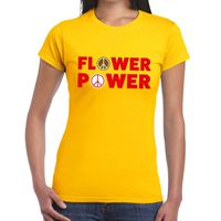 Geel flower power fun t-shirt voor dames 2XL  -