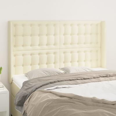Hoofdbord met randen 147x16x118/128 cm kunstleer crèmekleurig