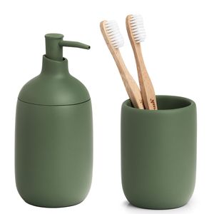 Badkamer accessoires set 2-delig - kunststeen - salie groen