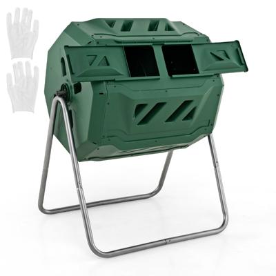 Composter 160 L Dubbele Kamercompostspinner met 2 Schuifdeuren Robuust Metalen Frame 360° Roterende Composter Groen