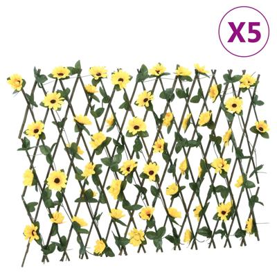 VidaXL Kunstplant klimop op latwerk 5 st uittrekbaar 180x60 cm geel