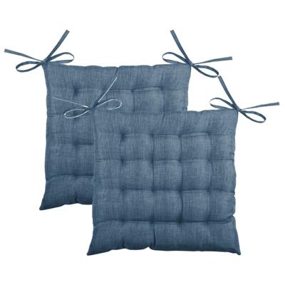 Stof Textile stoelkussen BEA - 2x - blauw - 40 x 40 x 4 cm - touwtjes sluiting - binnen/buiten