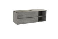 Storke Edge zwevend badmeubel 150 x 52 cm beton donkergrijs met Diva asymmetrisch linkse wastafel in top solid zijdegrijs