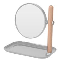 Badkamerspiegel / make-up spiegel rond dubbelzijdig lichtgrijs met opbergbakje L22 x B14 x H23 - thumbnail