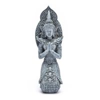 Thaise Boeddha Beeld Biddend Grijs - 21 cm