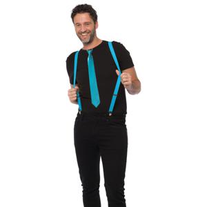 Carnaval verkleedset bretels en stropdas - licht blauw - volwassenen/unisex - feestkleding accessoir