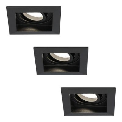 HOFTRONIC™ Set van 3 Fresno LED inbouwspots vierkant - Kantelbaar - 5W 400lm - GU10 4000K Neutraal wit Dimbaar - Zwart - IP20 Plafondspots voor binnen