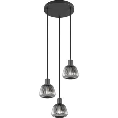 LED Hanglamp - Hangverlichting - Trion Arif - E27 Fitting - 3-lichts - Rond - Mat Zwart - Metaal