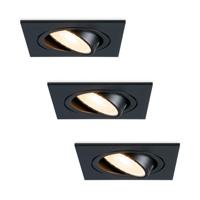 Set van 3 Mallorca LED inbouwspot - IP20 - Kantelbaar - 4 Watt 345 lumen - 2700K warm wit - GU10 - Dimbaar - Vierkant - Voor binnen - Zwart