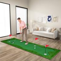 300 x 100 cm Golfslagmat Golftrainingsmat met Kunstgras 3 Holes 3 Cup Vlaggen Golf Putting Green voor Binnen en Buiten
