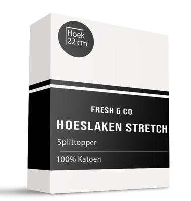Splittopper Hoeslaken - Katoen Jersey Stretch - Wit - 180x200 cm - Wit - Fresh and Co - Dekbed-Discounter.nl