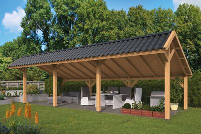 Lariks/Douglas Kapschuur Bergen XL type 5 677x452 cm- Kapschuurdak- Onbehandeld lariks Douglas hout- Tuindeco