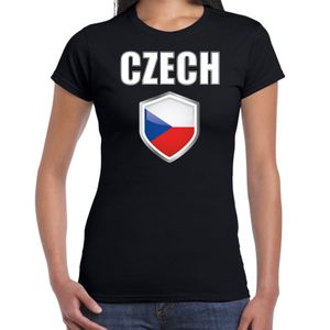 Tsjechie landen supporter t-shirt met Tsjechische vlag schild zwart dames