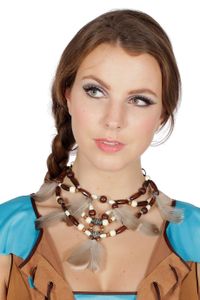 Ketting indiaan met kralen en veertjes