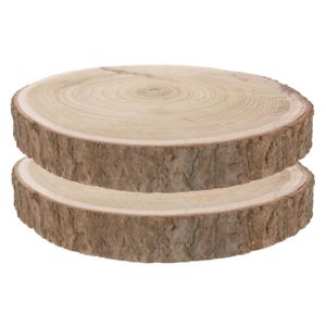 Set van 2x stuks decoratie paulowna houten boomschijf dia 29-34 cm - kaarsenbord/kaarsenplateau