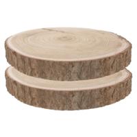 Set van 2x stuks decoratie paulowna houten boomschijf dia 29-34 cm - kaarsenbord/kaarsenplateau