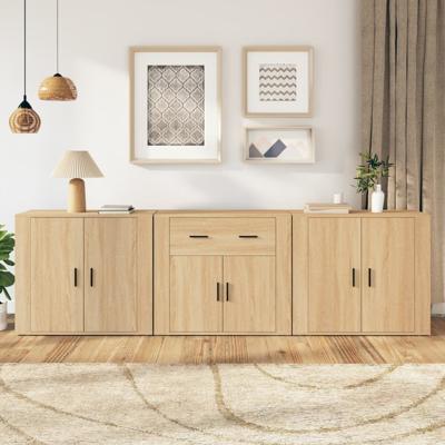 Dressoirs 3 st bewerkt hout sonoma eiken