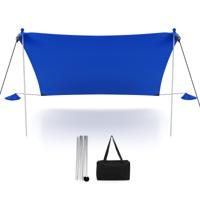Draagbare Strandtent 3 x 3 M Anti-UV UPF50+ Zonnescherm met 4 Zandzakken Grondpennen 2 Stokken Draagtas voor Strand Camping (Blauw)