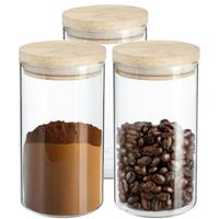 5Five Voorraadbus / voorraadpot - 3x stuks - glas met houten deksel - 1000 ml - Met luchtdichte deks