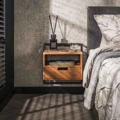 LifestyleFurn Nachtkastje 'Cruz' Acaciahout en metaal, Met 1 lade
