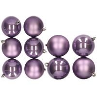 10x stuks kunststof kerstballen lila paars 8 en 10 cm - Kerstbal - thumbnail