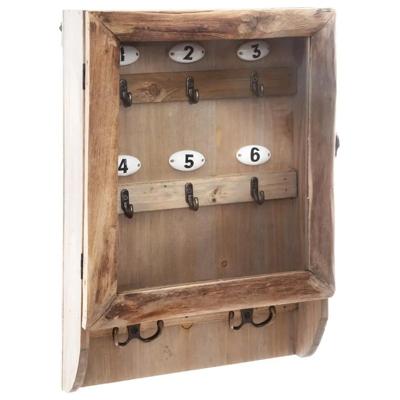Atmosphera Sleutelkastje - hout/glas - naturel - 27 x 9 x 38 cm - voor 10 sleutels