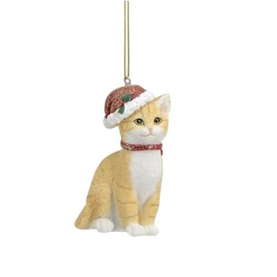 Kersthangers beige katten met kerstmuts 9 cm kerstversiering