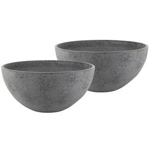 2x stuks bloempot/plantenpot schaal van gerecycled kunststof donkergrijs D35 en H17 cm