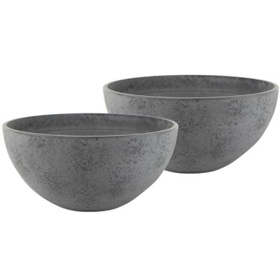 2x stuks bloempot/plantenpot schaal van gerecycled kunststof donkergrijs D35 en H17 cm
