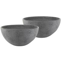 2x stuks bloempot/plantenpot schaal van gerecycled kunststof donkergrijs D35 en H17 cm