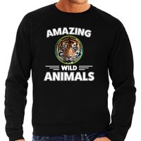 Sweater tijgers amazing wild animals / dieren trui zwart voor heren 2XL  - - thumbnail