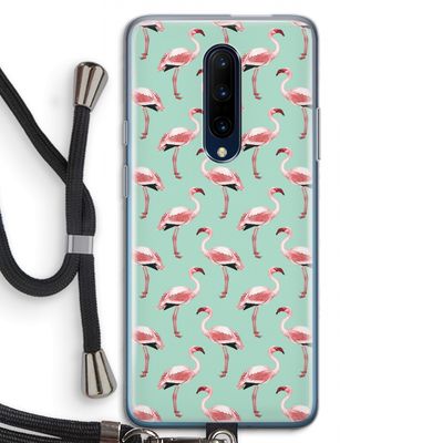 Flamingoprint groen: OnePlus 7 Pro Transparant Hoesje met koord