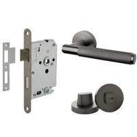 Mooi Deurbeslag Deurbeslag set met WC-slot en deurklink Luxor antraciet grijs Mooi Deurbeslag Deurbeslag set met WC-slot en deurklink Luxor antraciet grijs