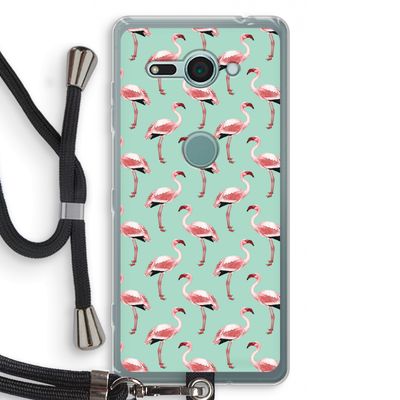 Flamingoprint groen: Sony Xperia XZ2 Compact Transparant Hoesje met koord