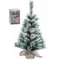 Kunst kerstboom met sneeuw 60 cm in jute zak inclusief 50 warm witte lampjes - thumbnail