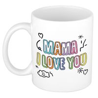 Moeder/mama cadeau mok - I love you - pastel - 300 ml - moederdag/verjaardag
