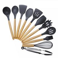 kn020 11 in 1 houten handvat siliconen non-stick spatel lepel keuken gereedschapsset