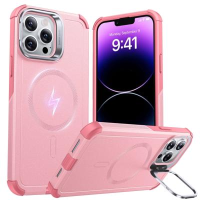 iPhone 13 Pro Max Cyber Tough Magnetic Case (Stash Stand) - Pink