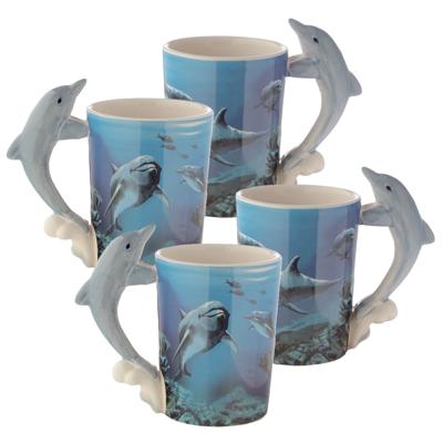 Puckator Koffiemok Dolfijn - 4x - met ornament - 280 ML - drinkbeker - dieren thema Puckator Koffiemok Dolfijn - 4x - met ornament - 280 ML - drinkbeker - dieren thema