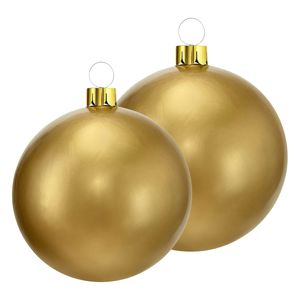 Grote opblaasbare decoratie kerstballen - 2x st - 45 en 65 cm - goud