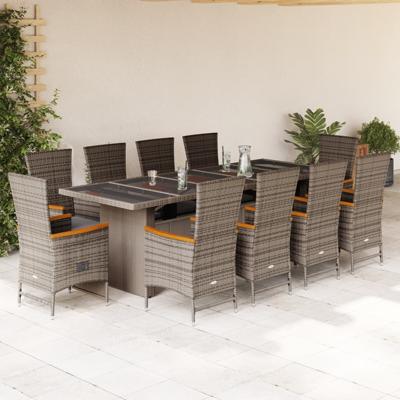 11-delige Tuinset met kussens poly rattan grijs