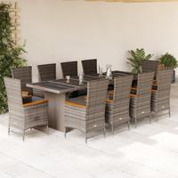 11-delige Tuinset met kussens poly rattan grijs