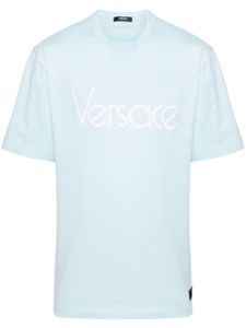 Versace t-shirt en coton à logo brodé - Bleu